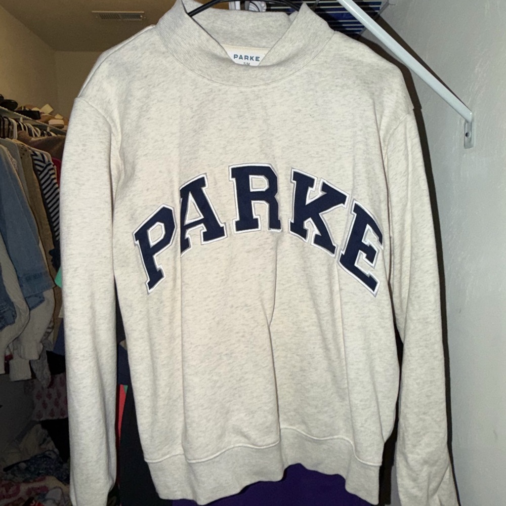 Parker Cream Crewneck Sweatshirt with Teal Logo